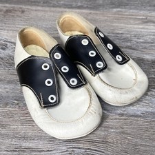 VINTAGE BABY SHOES, Infant QUICK-ON SHOES White, Black Size 3