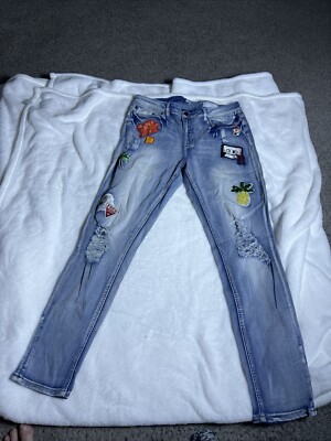 Ban Jara Jeans Womens Embroidered Patched Skinny Leg