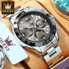 Automatic Mechanical Waterproof Watch Luxury OLEVS Moon Phase Men Mens Strap
