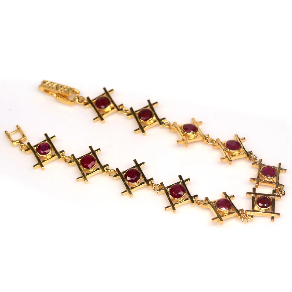 Heated Gemstone 4 mm. Red Ruby 925 Sterling Silver Bracelet 7.5" - Image 3 of 4