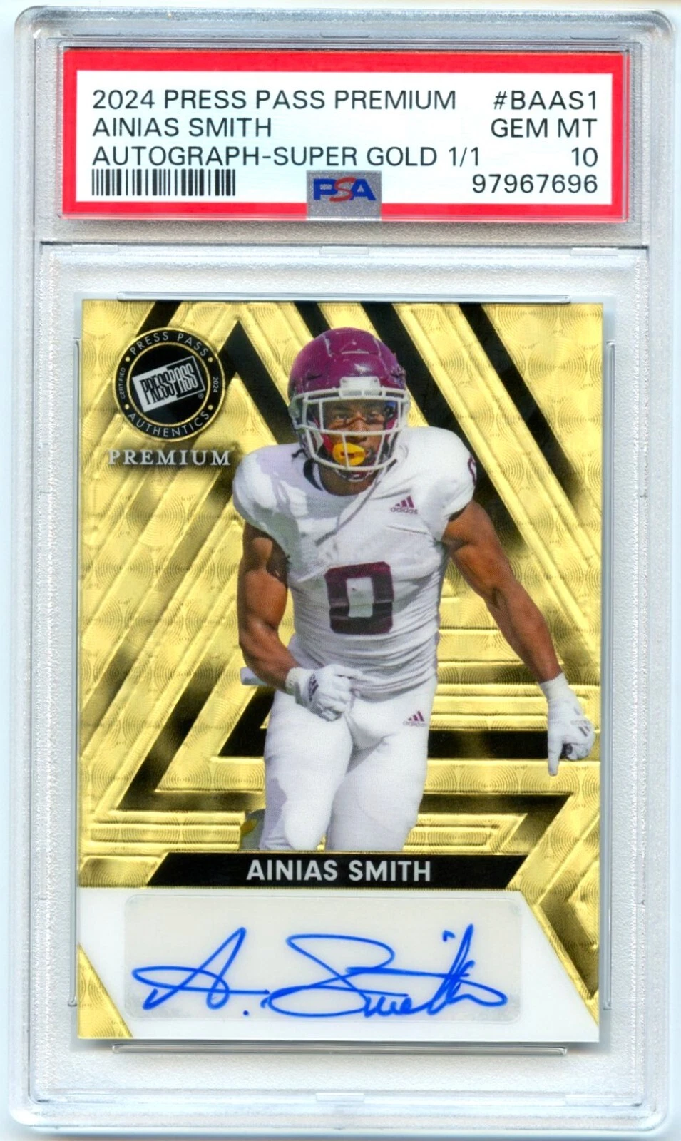 Ainias Smith Leaf Press Pass Premium Autographs #BAAS1 Super Gold 1/1