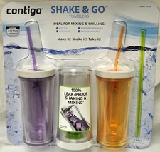 Contigo Shake & Go Plastic Tumblers - Set of 3 (Lavender Orange & Clear)