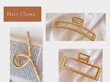Hair Claw Gold Tone Metal Clip 4 Inch Hair Clamp Array Patterns 