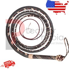 4 Feet Handmade Leather Bull Whip 16 Plait Western Style Durable Bull Whip