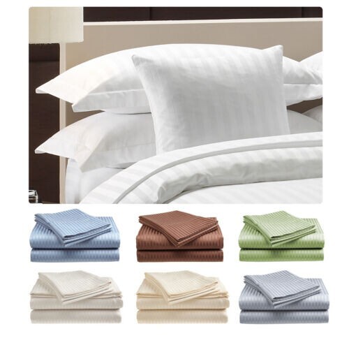 Deluxe Hotel Sheet Set 6 Pcs Queen Dobby Stripe White 400TC100% Cotton Sateen