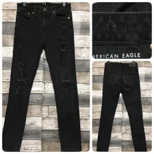 American Eagle Athletic Skinny Jeans Men’s 30x34 Black Stretch Distressed Denim
