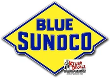 (SUNOC-4) 6" x 4" old BLUE SUNOCO GASOLINE GAS PUMP OIL TANK DECAL DX