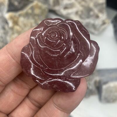 2'' Natural strawberry Quartz The roses Hand Carved Crystal Healing 1pc