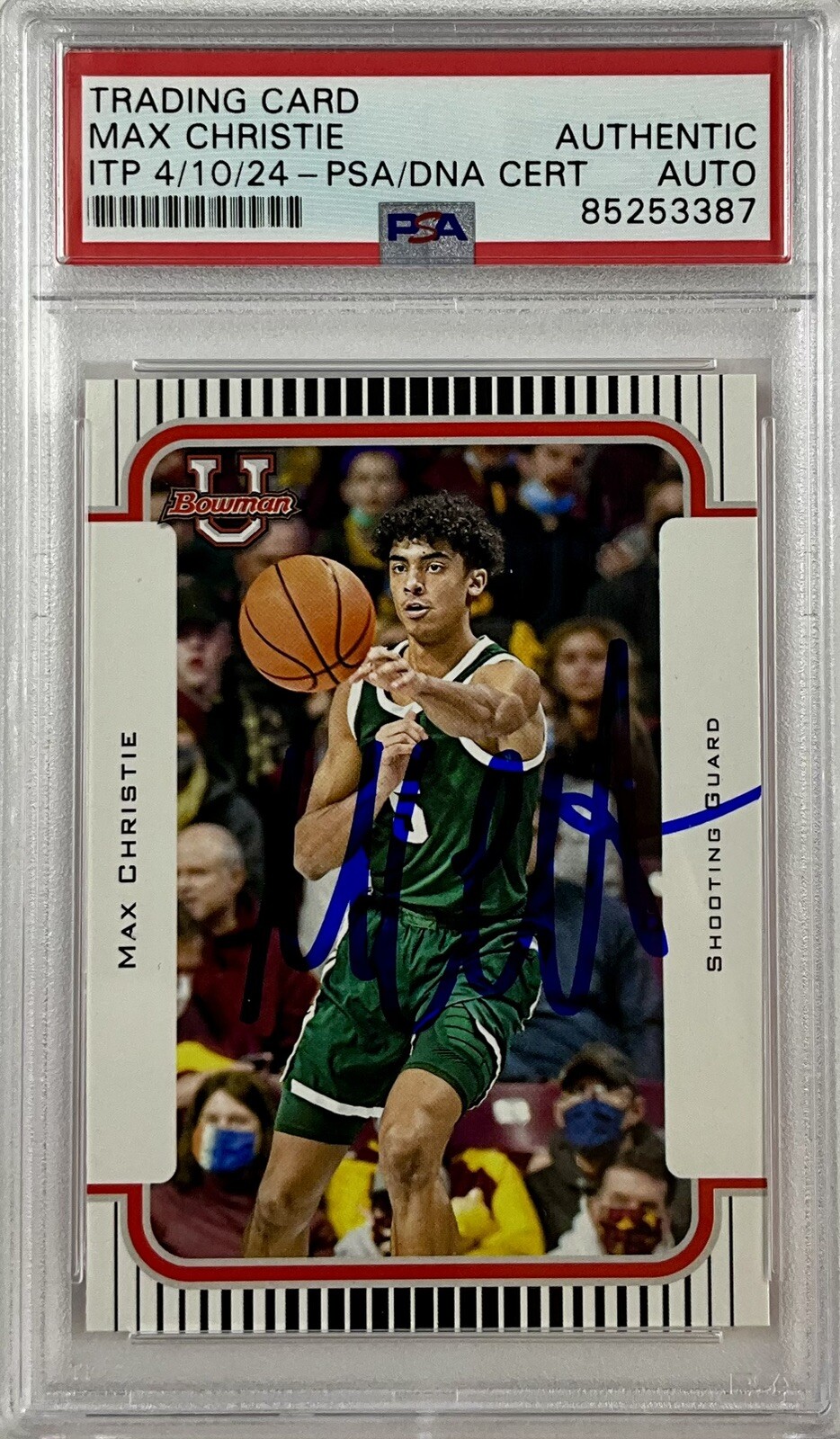 Max Christie Autographed Signed Los Angeles Lakers MICHIGAN STATE 2021/22 BOWMAN UNIVERSITY 2K3B-7 PSA 85253387 