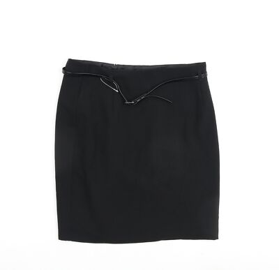 Marks and Spencer Damen Schwarz Polyestermischung A-Linie Rock Größe 10 Schnalle