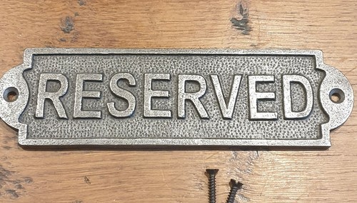 Cast Iron Wall Mounted RESERVED Pub Plaque For Door - House Sign Garden - Picture 2 of 2