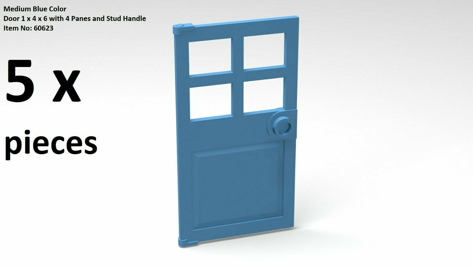 5 x LEGO Door 1 x 4 x 6 with 4 Panes and Stud Handle NEW part 60623 10260 10264