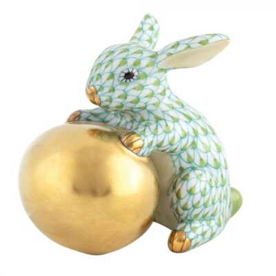 HEREND,  BUNNY WITH EGG, KEY LIME FISHNET, #VHV1-16276, BRAND NEW, MINT & BOX