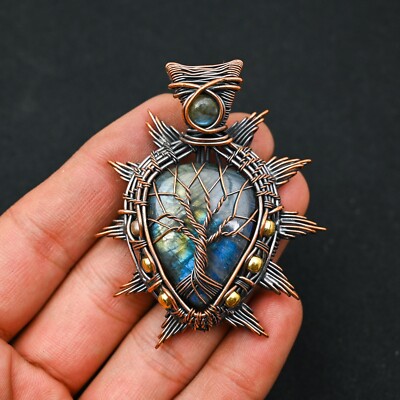 Tree Of Life Labradorite Gemstone Copper Wire Wrapped Handmade Pendant Jewelry