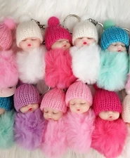 12 x gender reveal party de Bautizo Faux Fur Ball Pom pom Keyring Baby Shower