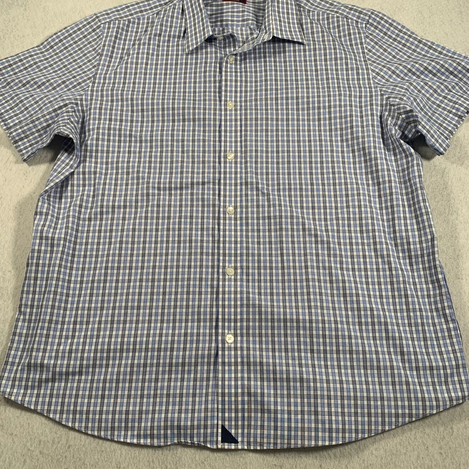 UNTUCKit Shirt Mens 2XL Blue White Check Button Up Wrinkle Fit Cotton Slim Fit - Image 3 of 4
