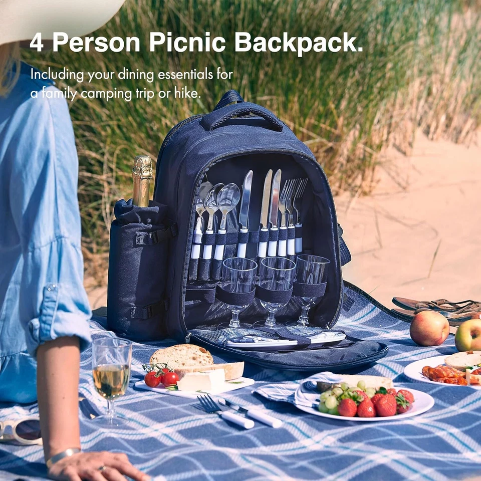 Picknickrucksack, 4 Person Navy Picknicktasche mit vollem Essen & Besteck Set - Bild 2 von 4