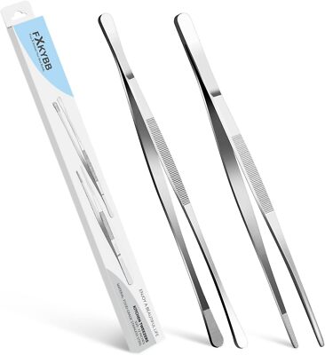 2 Pcs 12-inch Stainless Steel Kitchen Utensils, Cooking Tongs, Kitchen Tweezers