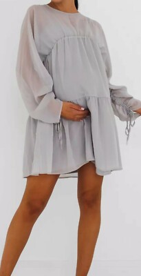 New Missguided Maternity Ruched Kimono Grey Sheer Mesh Midi Dress - Main Image