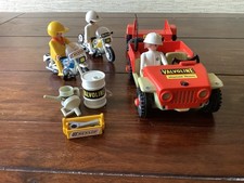 Playmobil Vintage 3478 Jeep Valvoline mit Motorradanh&auml;nger 1981 und Zubeh&ouml;r