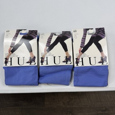 3 Pairs Hue Super Opaque Footless Control Top Tights Womens Size 1 Iris Blue