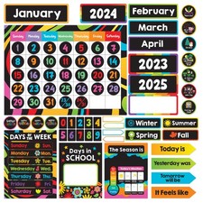 Chalkboard Calendar Bulletin Board Set 143 Pcs - Gloss-Laminated for Classroom