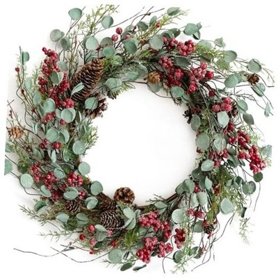  20 Inches Berry with Pine Cones Christmas Wreath for Front Door - Red