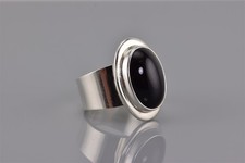 Sterling Silver 24mm Black Oval Onyx Statement Band Ring 16g 925 Sz: 8