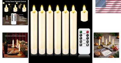 Set of 6 Luminara Flameless Battery Taper Candles Remote Moving Wick 6''