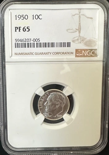 1950 NGC PF65 90% SILVER PROOF ROOSEVELT DIME 10C GREAT EYE APPEAL