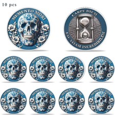 10 pcs Stoic Memento Mori Coin 3D Engrave Blue Skull Challenge Coin Gift For Men