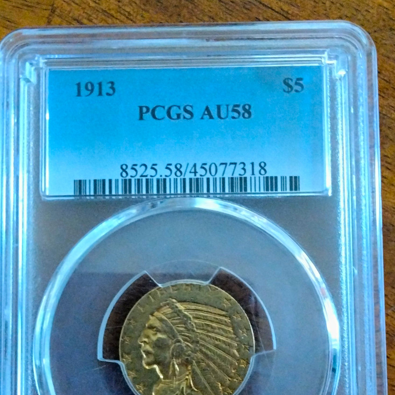1913 $5 Gold Indian Head Half Eagle PCGS AU58 Philadelphia Business KM#101