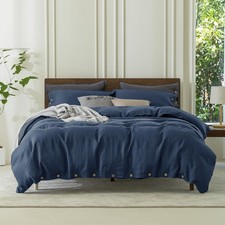 EVERLY100 Pure Linen Duvet Cover Set Queen Size90X90Inch 3pcs 1 Duvet Cover,...