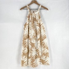 Gap Tie Back Halter Dress Womens 14 Brown White Linen Palm Print Relaxed Fit