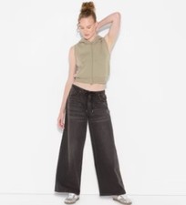 Wild Fable Jeans Women's M Medium Black Denim Low-Rise Wide Leg Loose Tie New