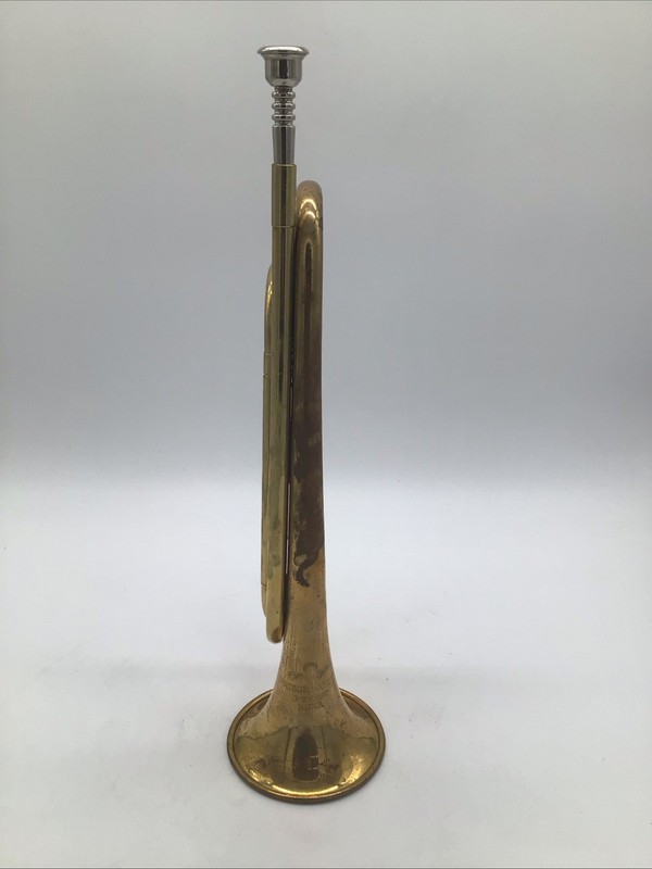 ANTIQUE "RAISON BAND CO" BUGLE MADE IN MEERUT, INDIA (WITH MOUTHPIECE).
