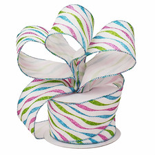 Spring Swirl Glitter Wired Ribbon - 2 1/2" x 10 Yards, Gift Basket, Baby Shower