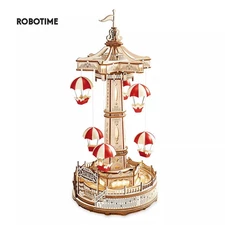 Robotime ROKR Parachute TowerMusic Box Moveable Amusement Park 3D Wooden Puzzle