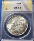 A 1888-P Morgan Silver Dollar $1 ANACS MS63 Choice Uncirculated