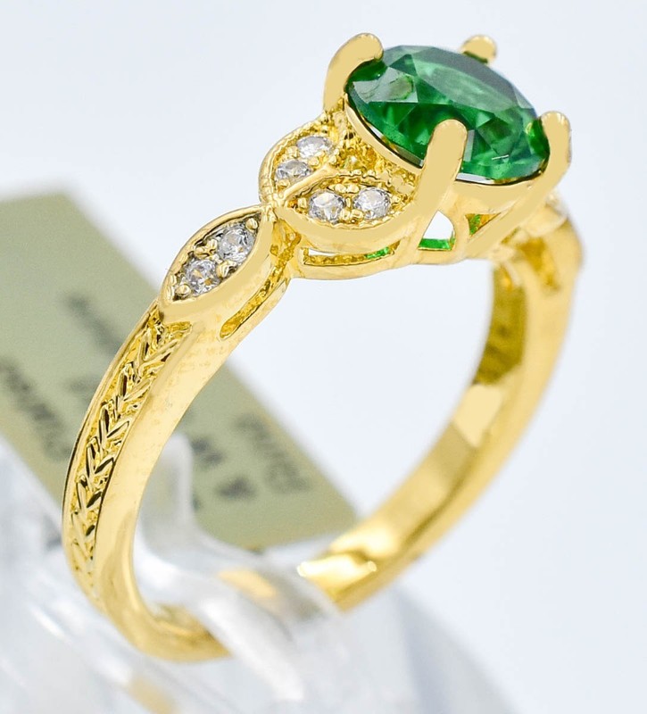EMERALD  2.15 Cts & WHITE SAPPHIRE RING 14K YELLOW GOLD PLATED  - New With Tag