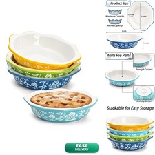 Bekith 4 Pack Ceramic Mini Pie Pans 6 Inches Fluted Nonstick