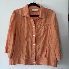 Chico's 100 Linen Jacket Size 2 Large Orange Lightweight Coastal Grandma Resort