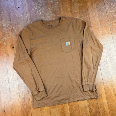 Carhartt Work In Progress hellbraunes Langarm-T-Shirt mit Tasche Größe Medium