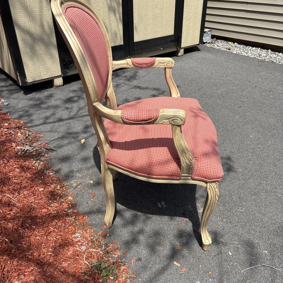 Chair - Louis XVI Armchair Red Checked Armchair- PICKUP ONLY - Image 2 of 4