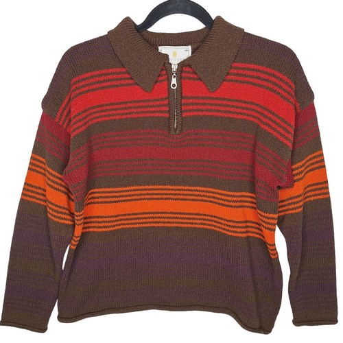 Vintage 90s Express Tricot Collared Sweater 1/4 Zip Small Pullover Stripe Grunge