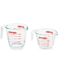 Pyrex 2 Piece Glass Measuring Cup Set, Includes 1-Cup, and 2-Cup Tempered Glass 