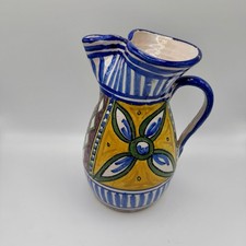 Vintage Talavera Pitcher Spanish Ceramic Pottery Hand Painted Decorative
