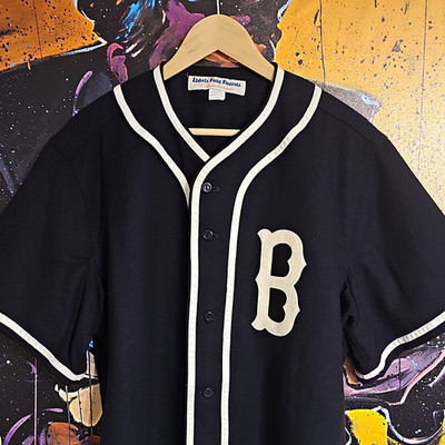 Ebbets Field Flannels Black/White Baseball Jersey L Button Front B #8 Back