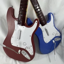 Set/2 Fender Wireless Stratocaster Guitar Controller 96561 RB3 Wii Rock Red Blue