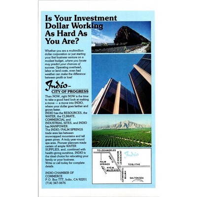 Indio City of Progress Chamber of Commerce India CA 1982 Palm Springs Ad SJ7